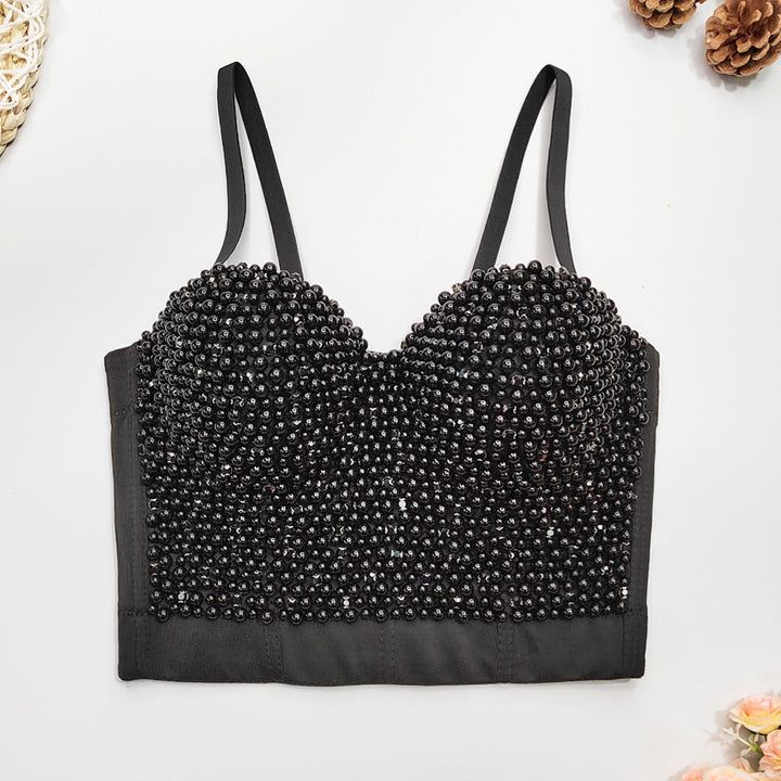 Figurformendes Damen-Bustier mit Fischgrätmuster, Perlen und Strass