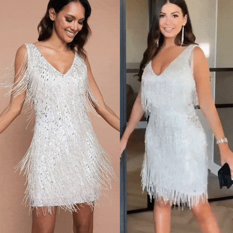 Damen Slip-Kleid mit V-Ausschnitt