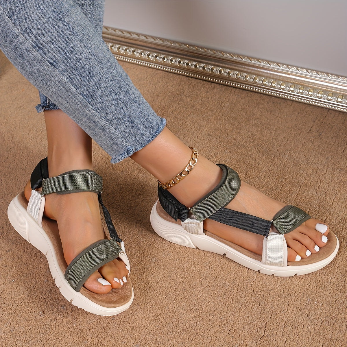 WW | Damen Sandalen: Farbblock, Rutschfest, Elegant, Leicht, Outdoor, Sommer