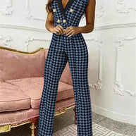 WW | Jumpsuit mit V-Ausschnitt und Hahnentrittmuster