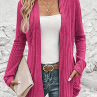 WW | Langärmliger Strickjacke Mit Offener Vorderseite Und Zwei Taschen