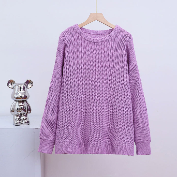 W&W Mode – Modischer Strickpullover in Uni mit Rundhalsausschnitt