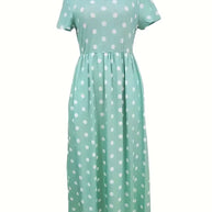 WW | Luftig, Kurzärmliges, Gepunktetes Kleid mit Rundhalsausschnitt