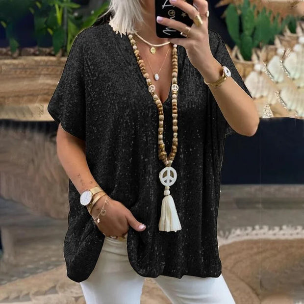WW | Paillettenbluse mit V-Ausschnitt für Damen