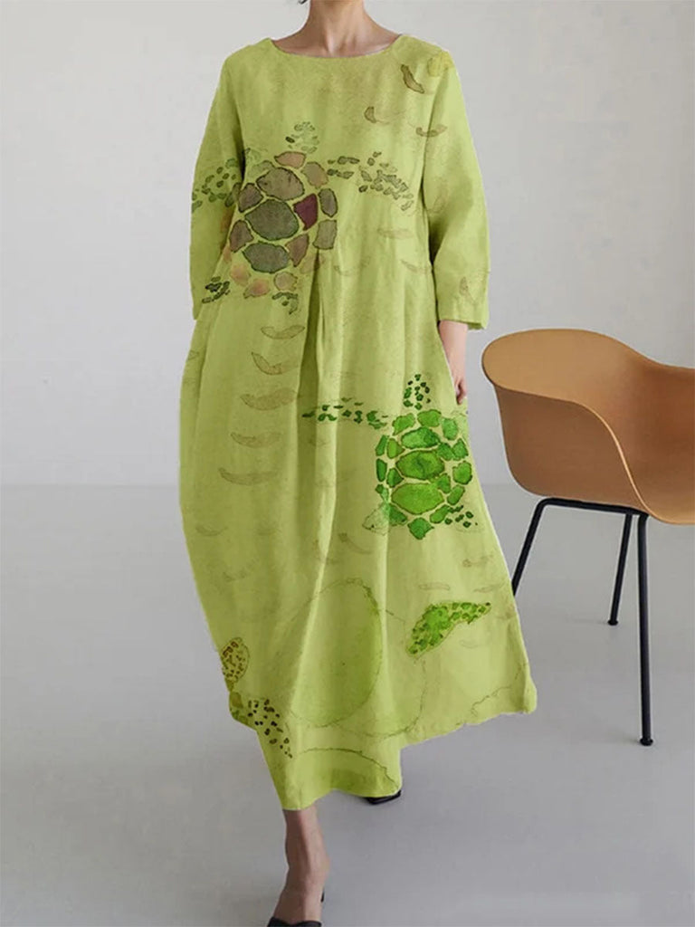 WW | 3d Baumwolle Und Leinen Kleid Mit Halbem Ärmel
