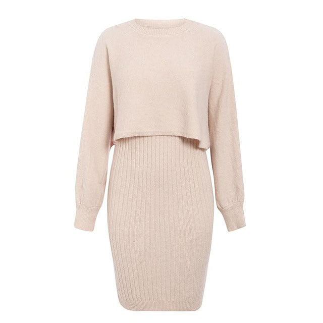W&W Mode | teilige gestrickte Set - elegantes gestricktes ärmelloses Kleid mit Pullover für Herbst und Winter