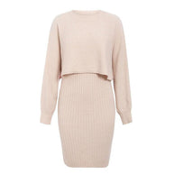 WW | teilige gestrickte Set - elegantes gestricktes ärmelloses Kleid mit Pullover für Herbst und Winter