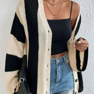 WW | Gestreifter Knopf-Cardigan