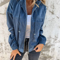 WW | Lässige Jacke Mit Weißer Kapuze Und Reißverschluss