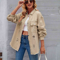 WW | Zerrissene Rohsaum-Denimjacke