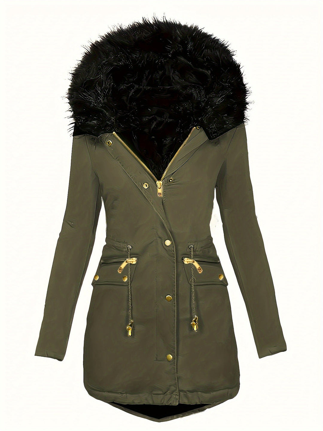 W&W Mode | Zip up Parka Mantel mit Knöpfen Kapuze Damen Winterjacke