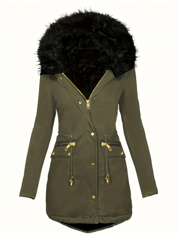 W&W Mode | Zip up Parka Mantel mit Knöpfen Kapuze Damen Winterjacke