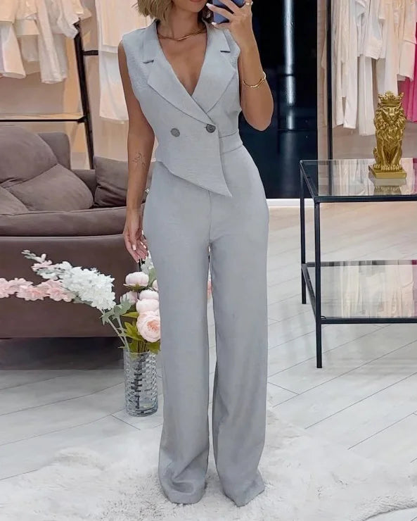 WW | Jumpsuit Mit Reverskragen in Einfarbiger Farbe