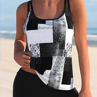 WW Tankini mit doppeltem Träger und geometrischem Aufdruck