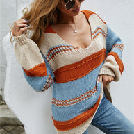 WW Gestreifter Lockere Plus Size Strickpullover
