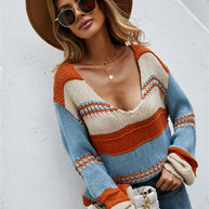 WW Gestreifter Lockere Plus Size Strickpullover