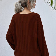 WW Rundhals Lanternärmel Lässiges Gestricktes Oberteil