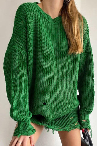 WW Ripped O Neck Oversized Sweater Kleid