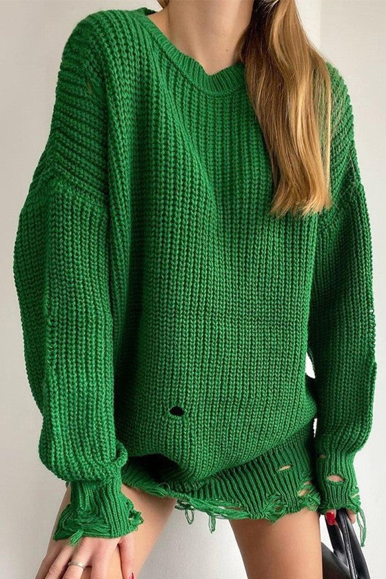 WW Ripped O Neck Oversized Sweater Kleid