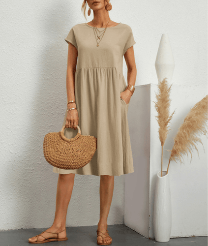 WW | Damen Baumwoll Leinen Midi Kleid