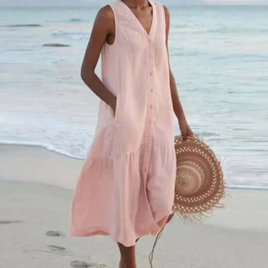 WW | Weiches Pink Leinen-Ähnliches Kleid