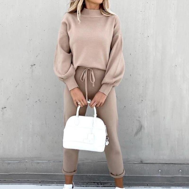 WW | Jogginganzug Hoher Kragen Pullover & Slim Fit Hosen Bequemes Loungewear