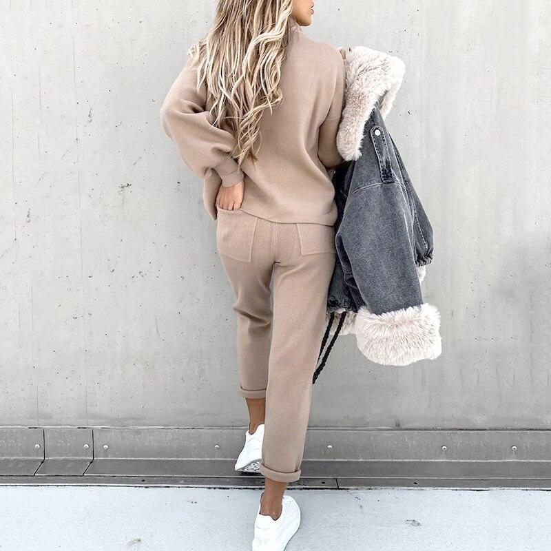 WW | Jogginganzug Hoher Kragen Pullover & Slim Fit Hosen Bequemes Loungewear