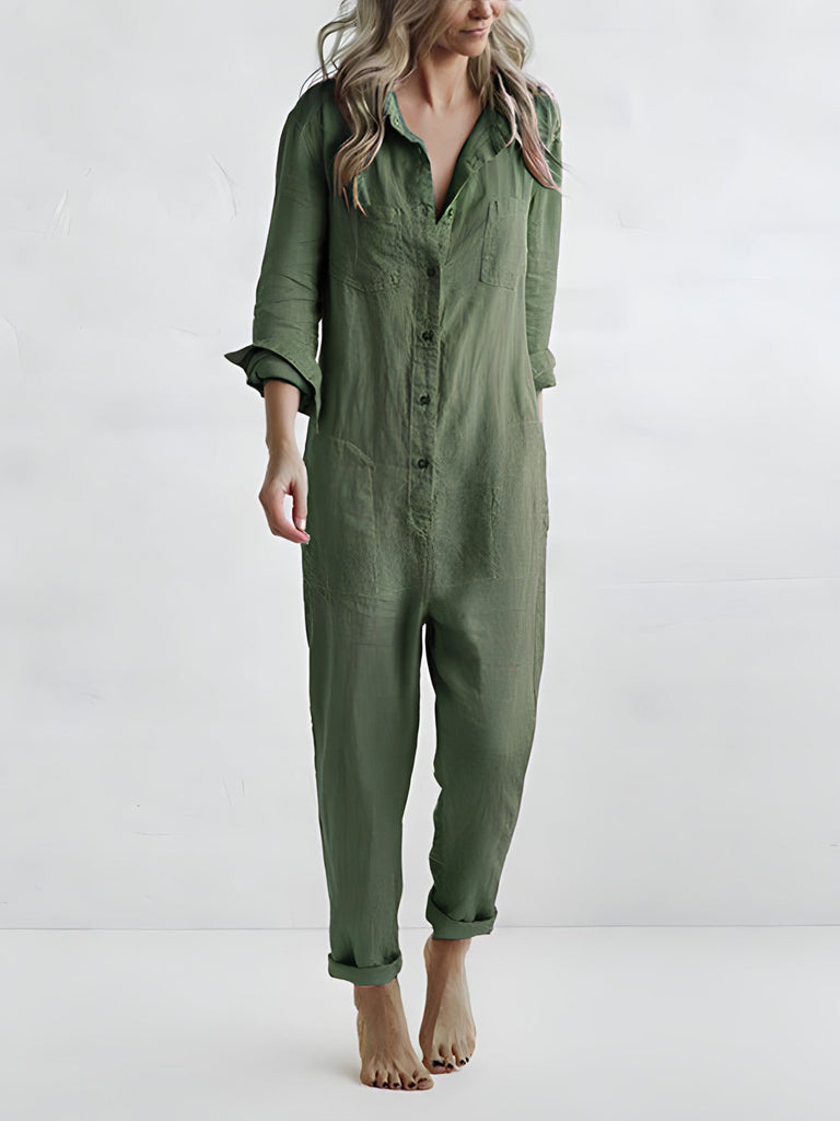 WW | Lässiger Pyjama mit langen Ärmeln aus Baumwolle und Leinen für moderne Frauen