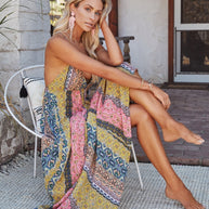 WW | V-Ausschnitt Boho Gedrucktes Kleid