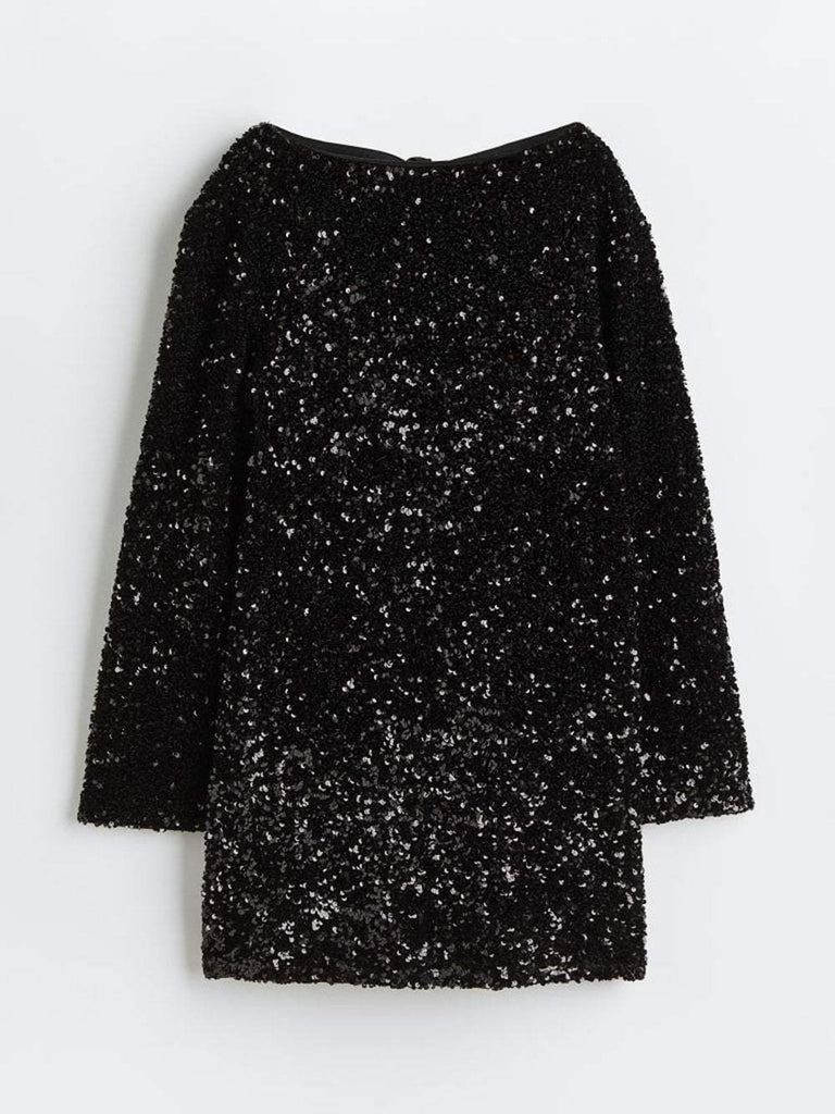WW | Kleid Chic Lange Ärmel, Glitzernde Pailletten Perfekt für Festliche Anlässe