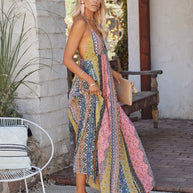 WW | V-Ausschnitt Boho Gedrucktes Kleid