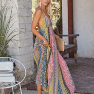 WW | Bohemian Maxikleid mit V-Ausschnitt und Druck für Damen