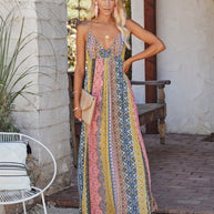 WW | V-Ausschnitt Boho Gedrucktes Kleid