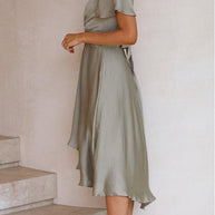 WW | Satin Wickel Maxi Kleid für Damen