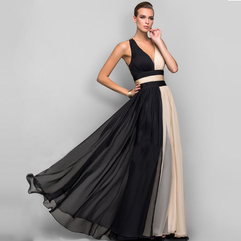 Damen Elegantes Maxi-Kleid mit asymmetrischem Design und tiefem V-Ausschnitt W&W Mode