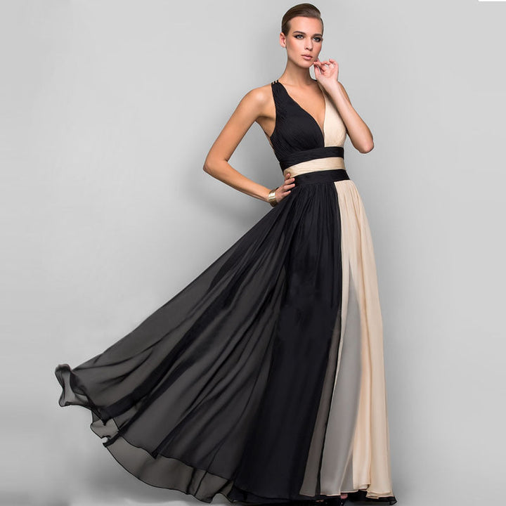Damen Elegantes Maxi-Kleid mit asymmetrischem Design und tiefem V-Ausschnitt W&W Mode