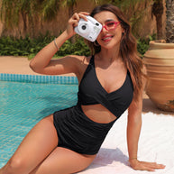 WW | Damen Einteiler Badeanzüge Push Up Bauchkontrolle Badeanzüge V-Ausschnitt Cutout Anständige Bademode