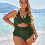 WW | Damen Einteiler Badeanzüge Push Up Bauchkontrolle Badeanzüge V-Ausschnitt Cutout Anständige Bademode