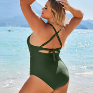 WW | Damen Einteiler Badeanzüge Push Up Bauchkontrolle Badeanzüge V-Ausschnitt Cutout Anständige Bademode