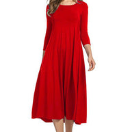 Damen Alltagstaugliches Midikleid mit 3/4-Ärmeln und schwingendem Rock WW