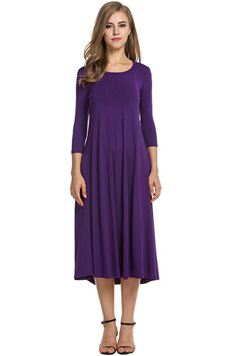 Damen Alltagstaugliches Midikleid mit 3/4-Ärmeln und schwingendem Rock WW