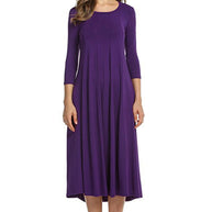 Damen Alltagstaugliches Midikleid mit 3/4-Ärmeln und schwingendem Rock WW