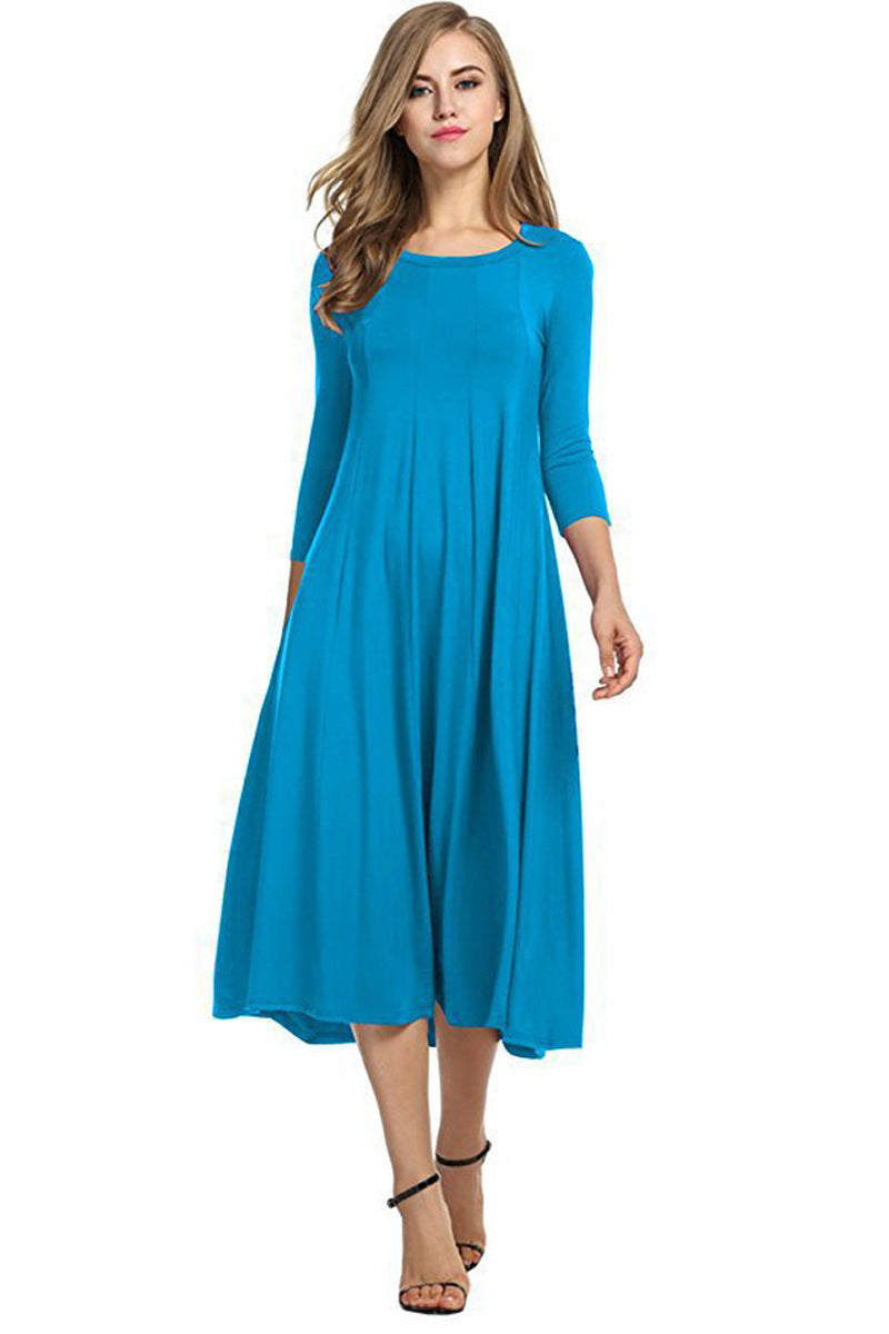 Damen Alltagstaugliches Midikleid mit 3/4-Ärmeln und schwingendem Rock WW