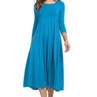 Damen Alltagstaugliches Midikleid mit 3/4-Ärmeln und schwingendem Rock WW