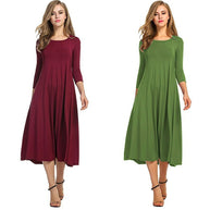 Damen Alltagstaugliches Midikleid mit 3/4-Ärmeln und schwingendem Rock WW