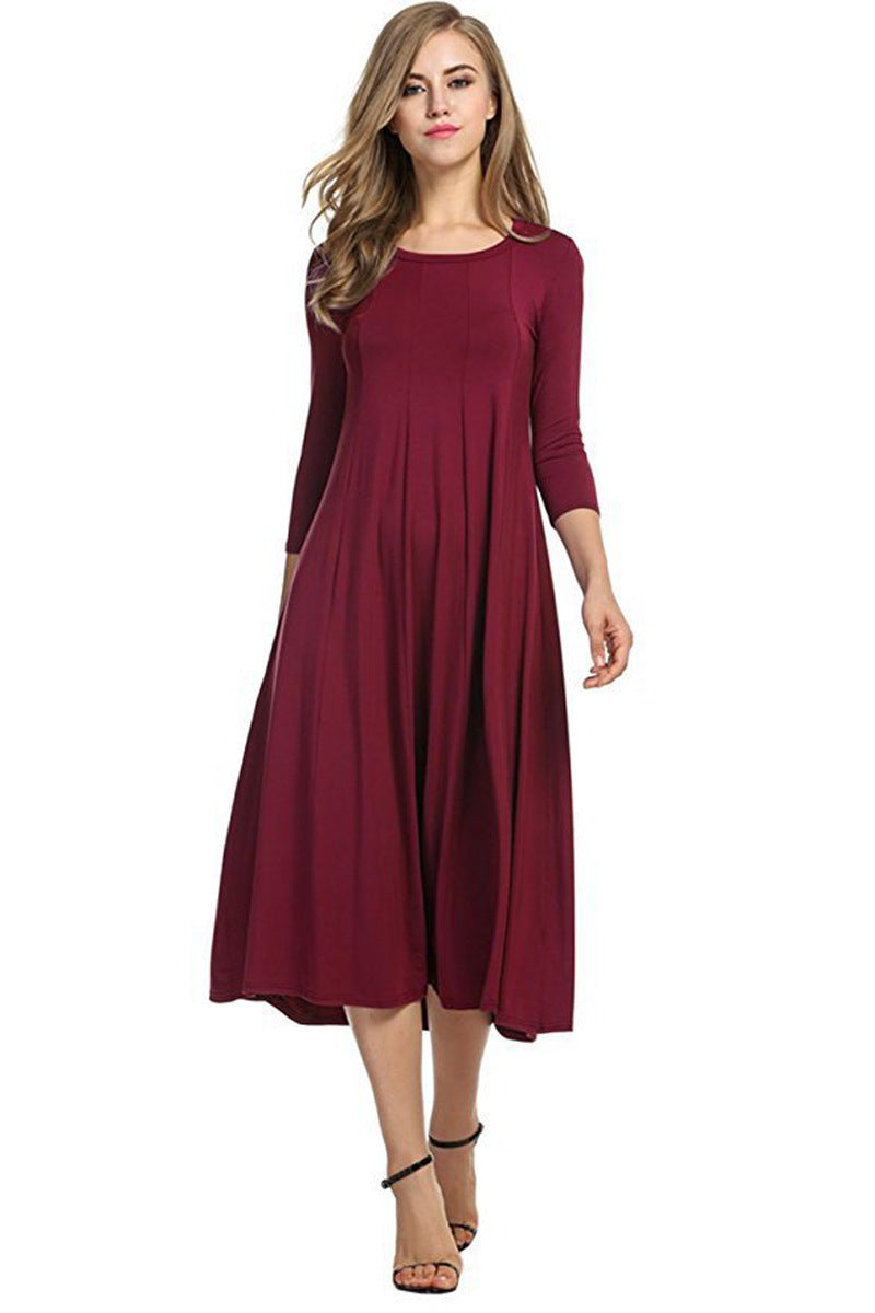 Damen Alltagstaugliches Midikleid mit 3/4-Ärmeln und schwingendem Rock WW