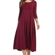 Damen Alltagstaugliches Midikleid mit 3/4-Ärmeln und schwingendem Rock WW