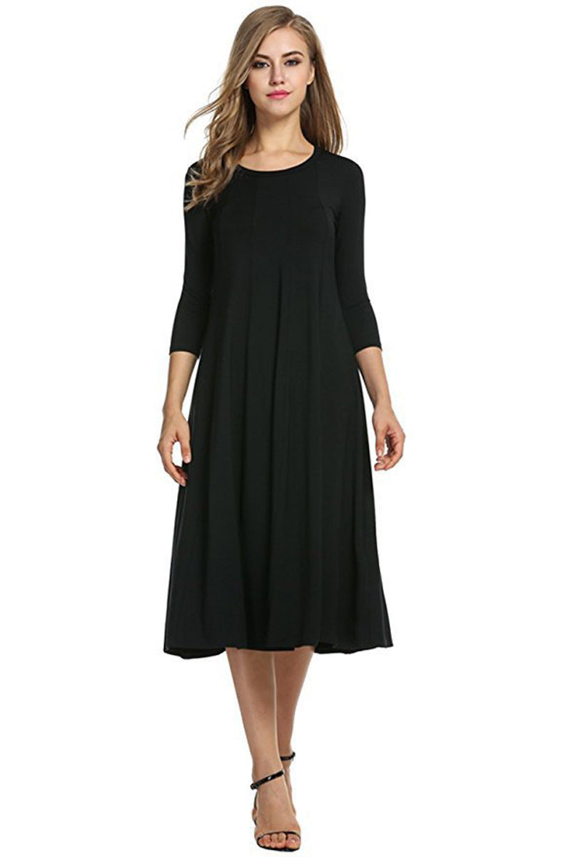 Damen Alltagstaugliches Midikleid mit 3/4-Ärmeln und schwingendem Rock WW