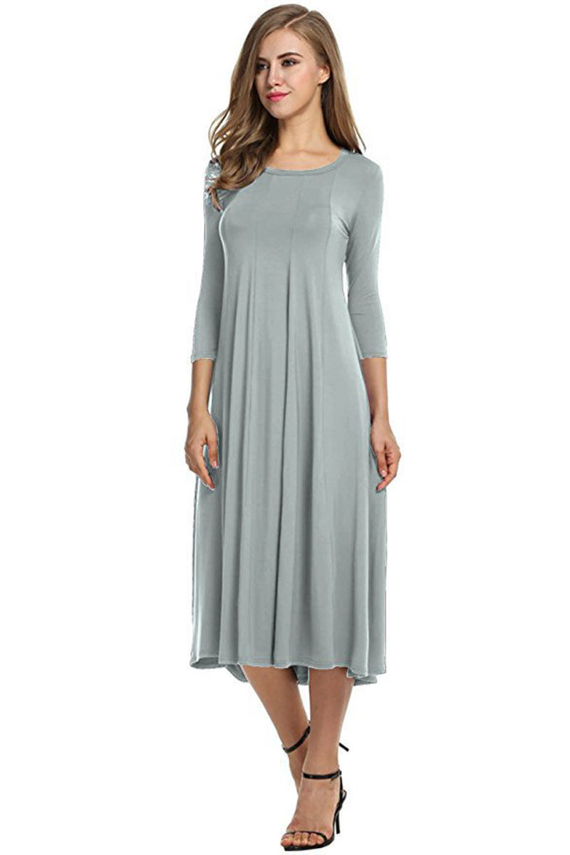 Damen Alltagstaugliches Midikleid mit 3/4-Ärmeln und schwingendem Rock WW