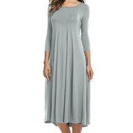 Damen Alltagstaugliches Midikleid mit 3/4-Ärmeln und schwingendem Rock WW